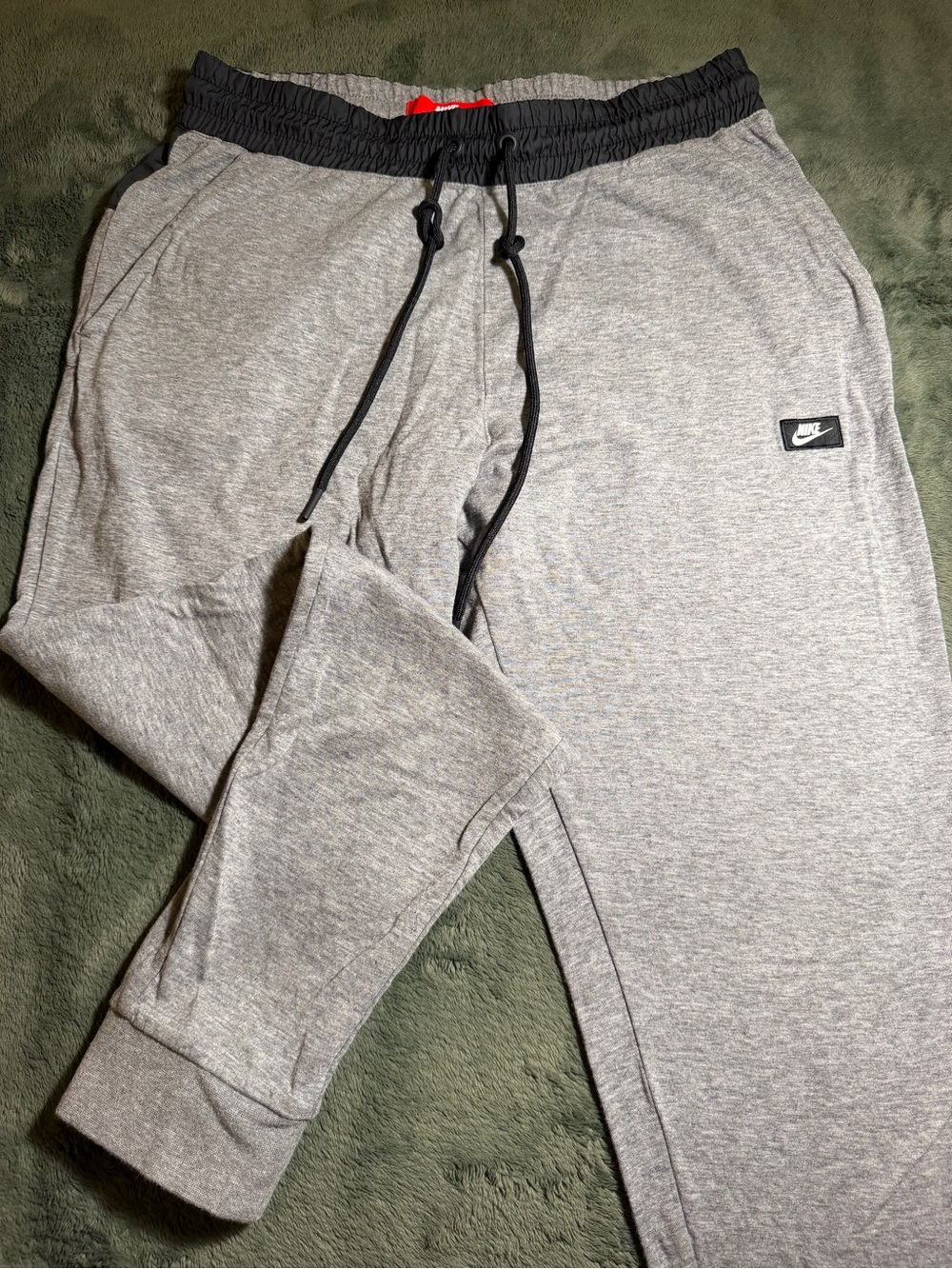 Vintage Nike Grey Sweatpants with Black Waistband and Red Label